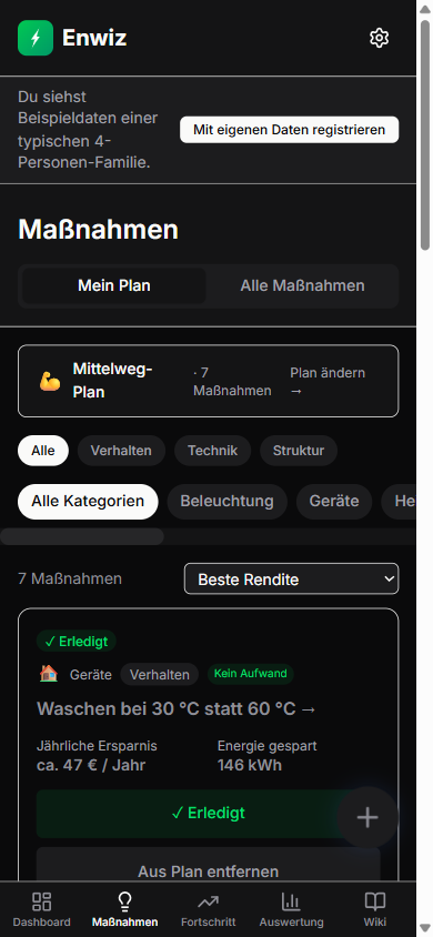 Enwiz: konkrete Maßnahmen mit jährlicher Ersparnis